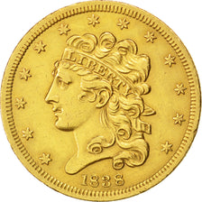 United States, Classic Head, 5 Dollars, 1838, KM #57, AU(55-58), Gold, 22.5,...