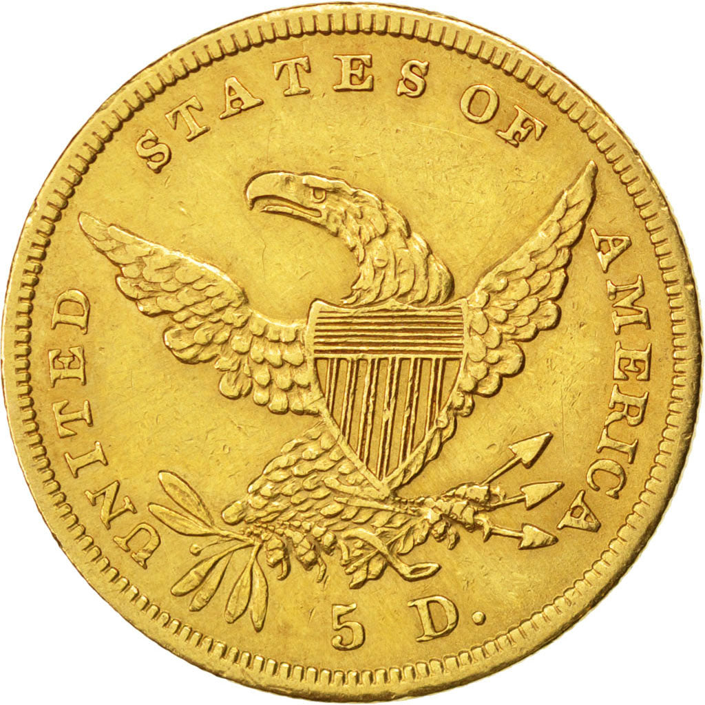 United States, Classic Head, 5 Dollars, 1838, KM #57, AU(55-58), Gold, 22.5,...