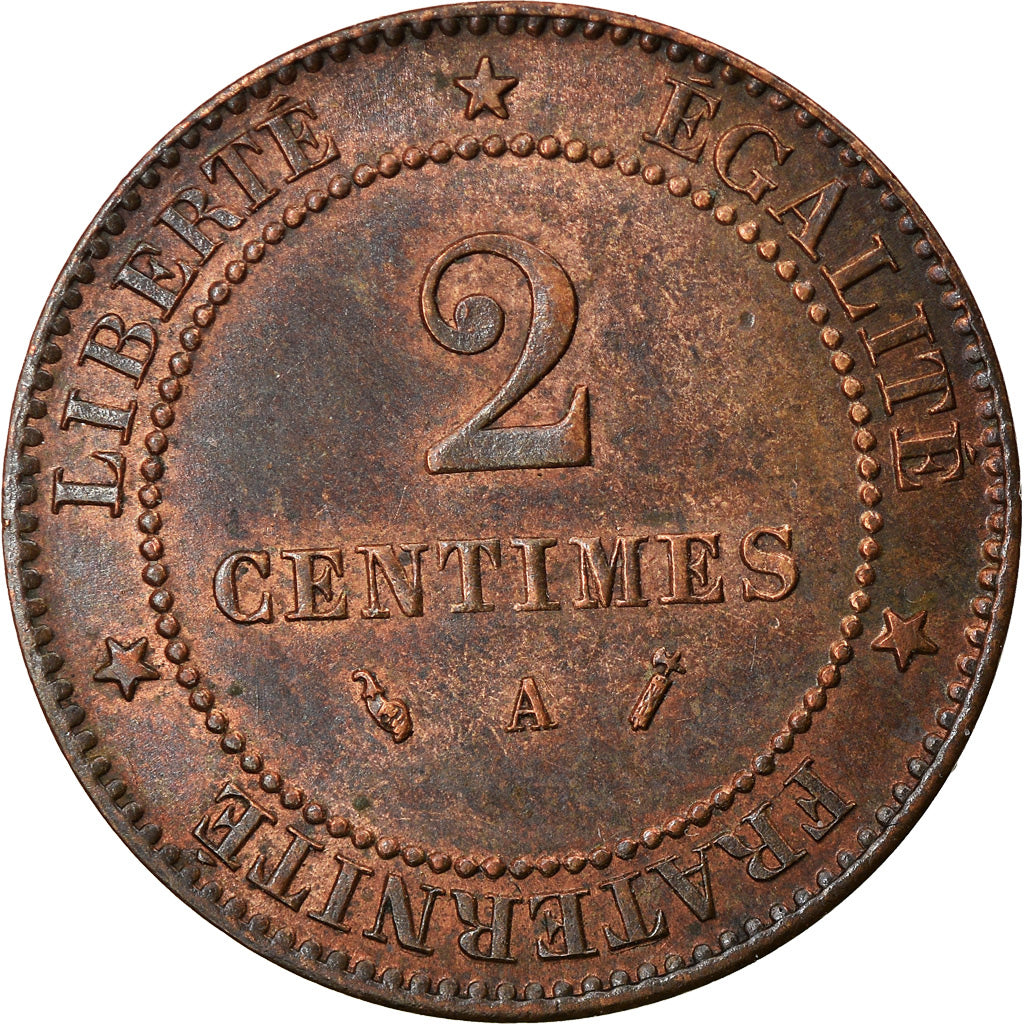 Moneta, Francja, Cérès, 2 Centimes, 1886, Paris, AU(55-58), Bronze, KM:827.1