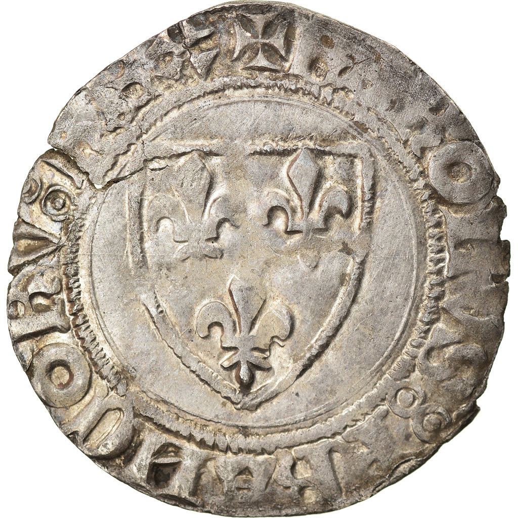 Coin, France, Charles VI, Blanc Guénar, Saint-Quentin, EF(40-45), Billon