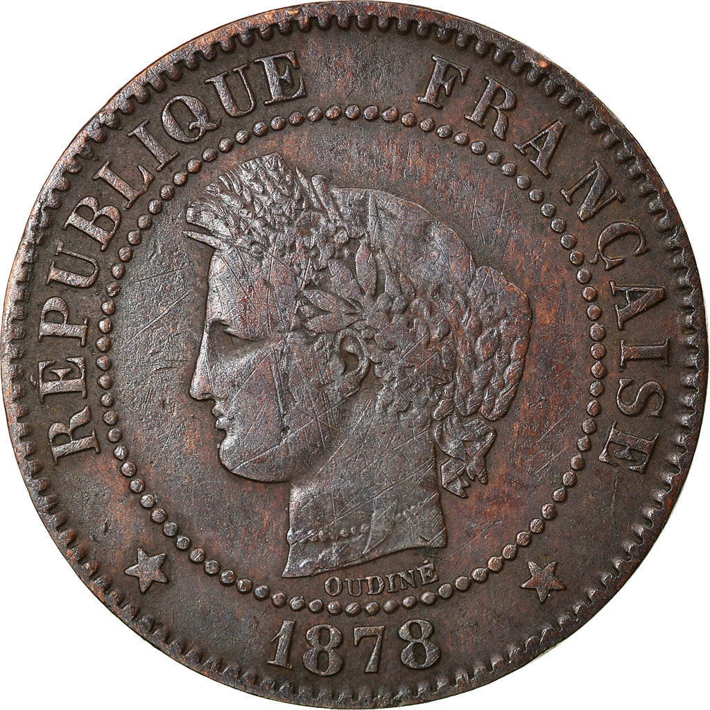 Moneta, Francja, Cérès, 2 Centimes, 1878, Bordeaux, EF(40-45), Bronze