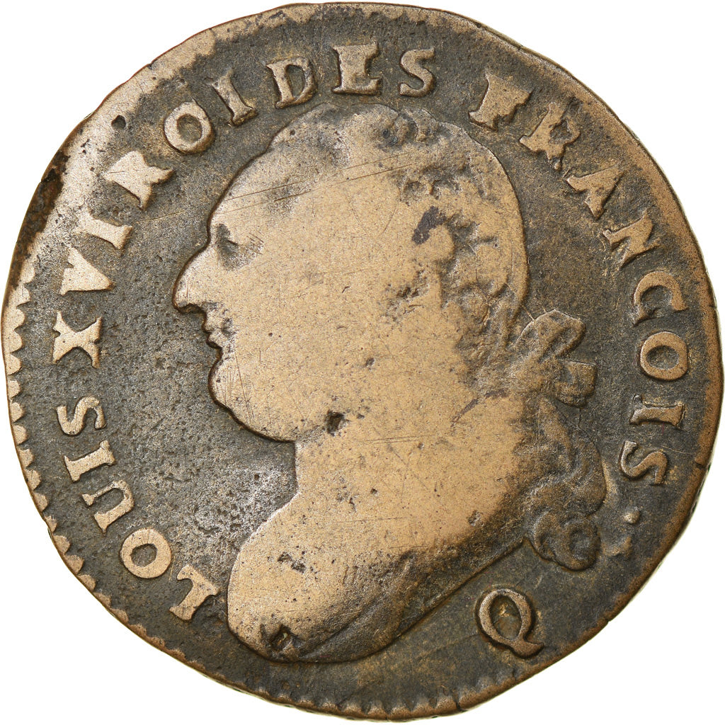 Moneta, Francja, 12 deniers françois, 12 Deniers, 1792, Perpignan, VF(30-35)