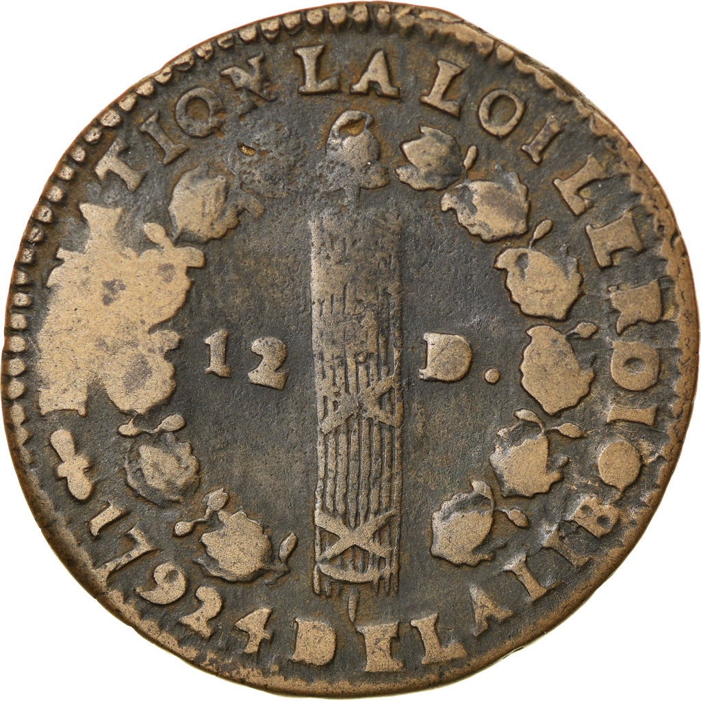 Moneta, Francja, 12 deniers françois, 12 Deniers, 1792, Perpignan, VF(30-35)