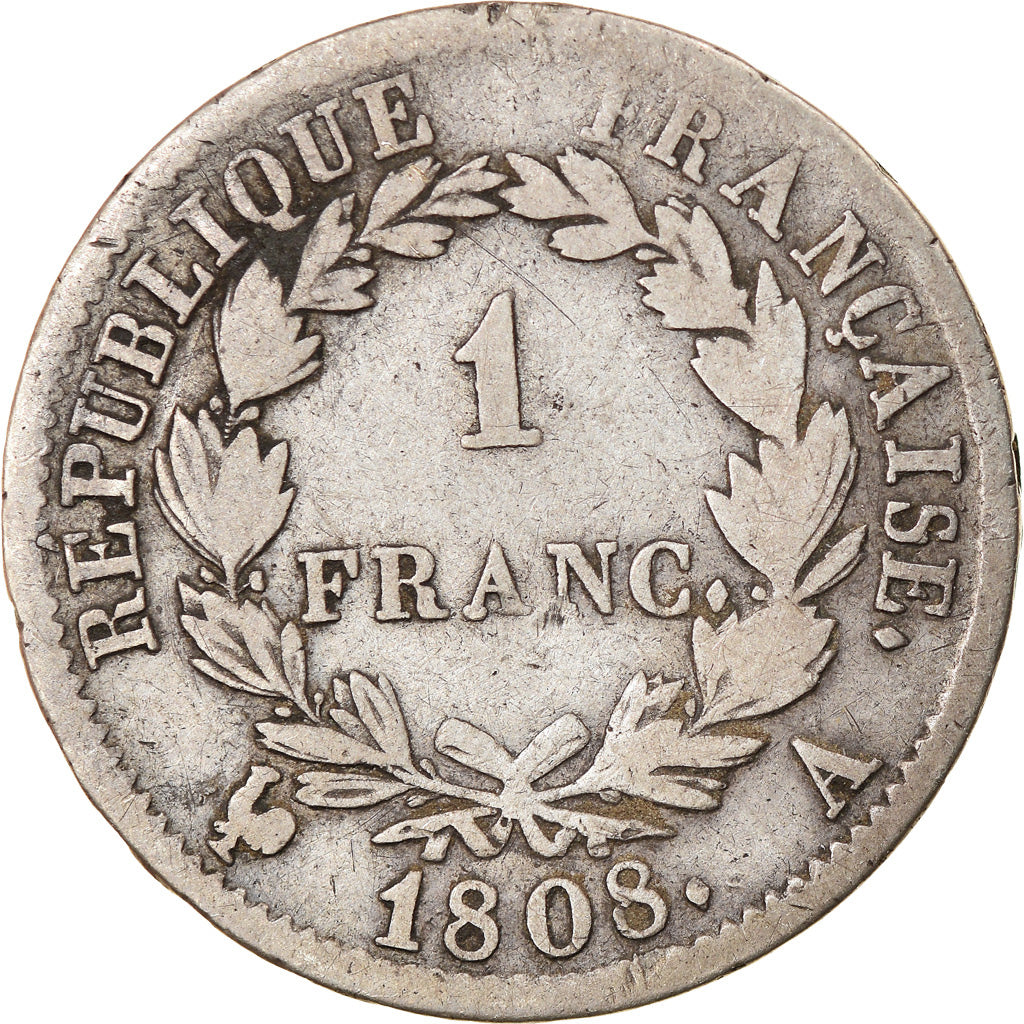 Coin, France, Napoléon I, Franc, 1808, Paris, VF(30-35), Silver, KM:682.1