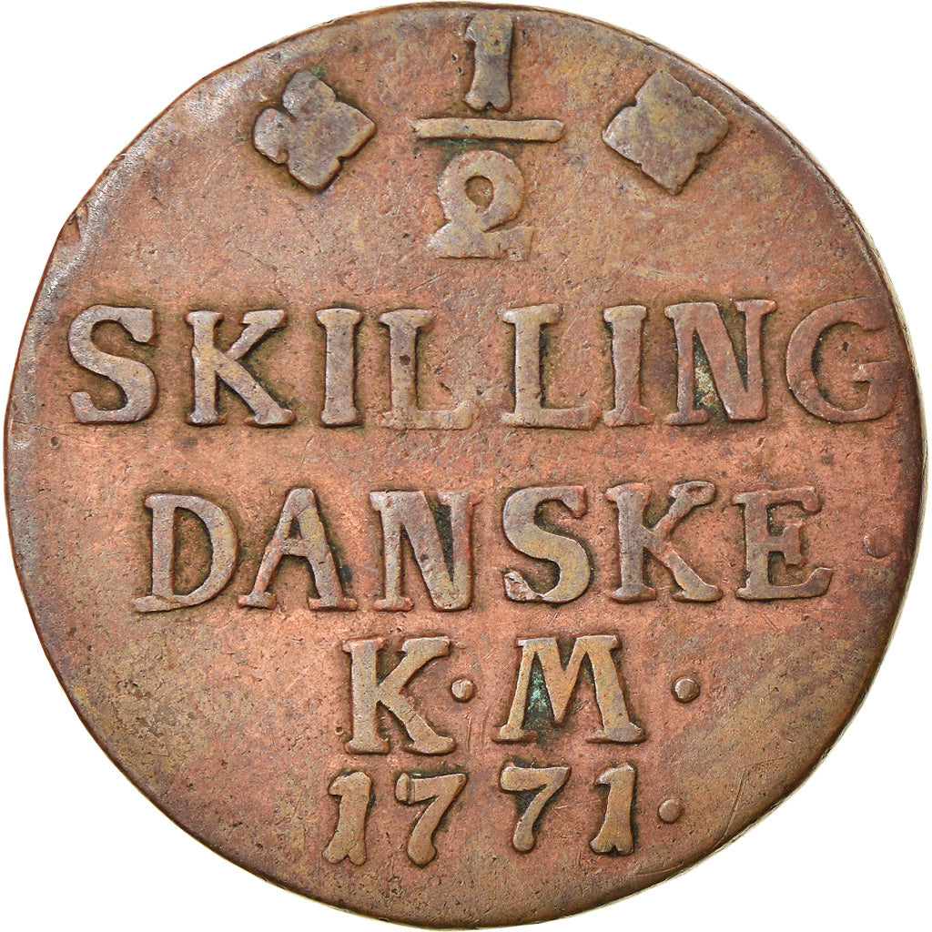 Monnaie, Danemark, Christian VII, 1/2 Skilling, 1771, Altona, TB+, Cuivre