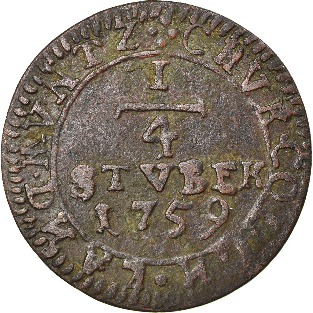 Münze, Deutsch Staaten, DORTMUND, 1/4 Stüber, 1759, S+, Kupfer, KM:109
