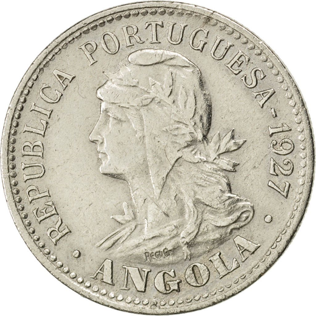 ANGOLA, 20 Centavos, 4 Macutas, 1927, KM #68, EF(40-45), Copper-Nickel, 4.32