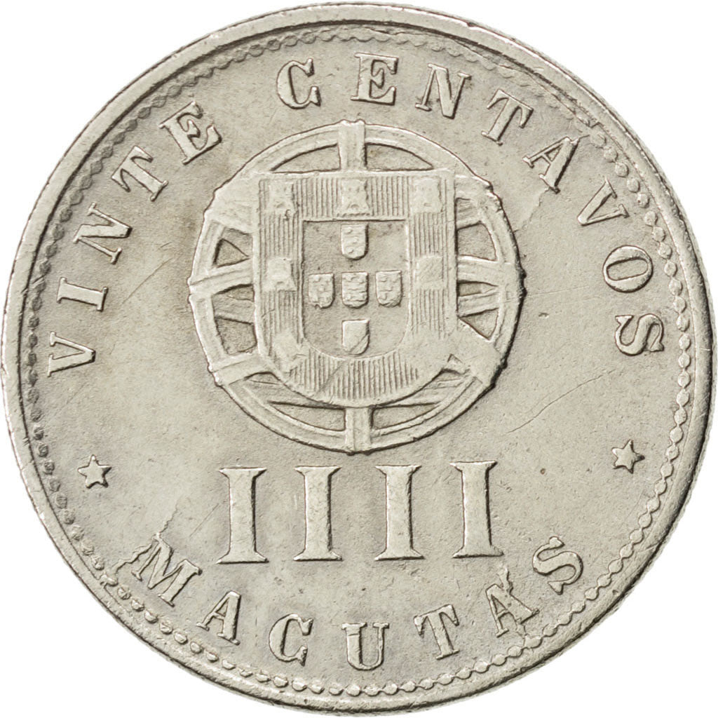 ANGOLA, 20 Centavos, 4 Macutas, 1927, KM #68, EF(40-45), Copper-Nickel, 4.32