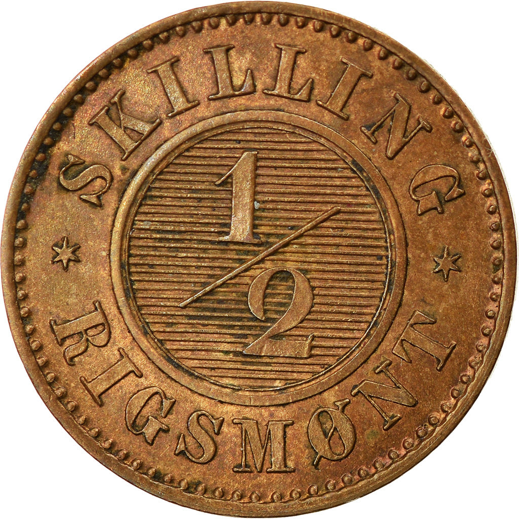 Coin, Denmark, Christian IX, 1/2 Skilling Rigsmont, 1868, AU(55-58), Bronze