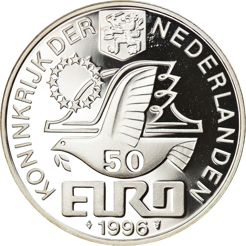 Coin, Netherlands, Beatrix, 50 Euro, 1996, Utrecht, MS(65-70), Silver, KM:129