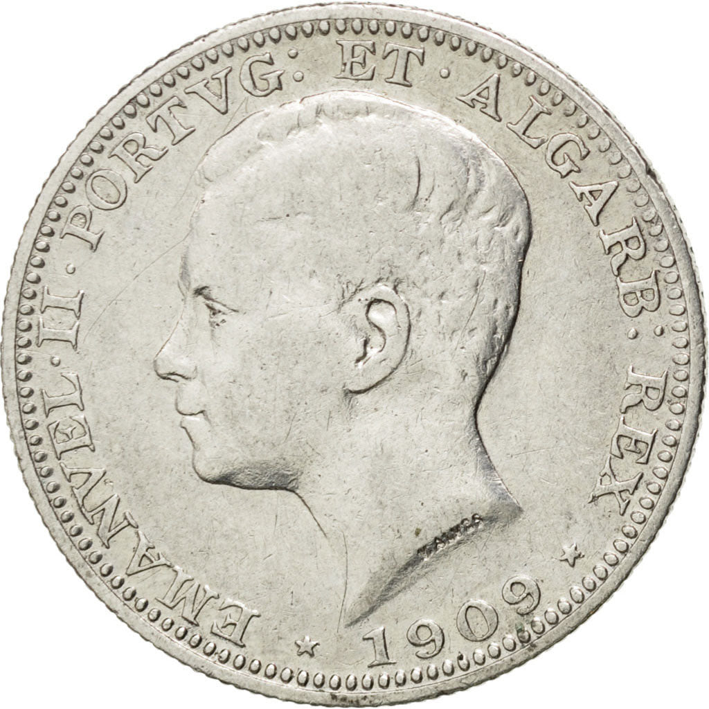 PORTUGAL, 200 Reis, 1909, Paris, KM #549, EF(40-45), Silver, 4.93