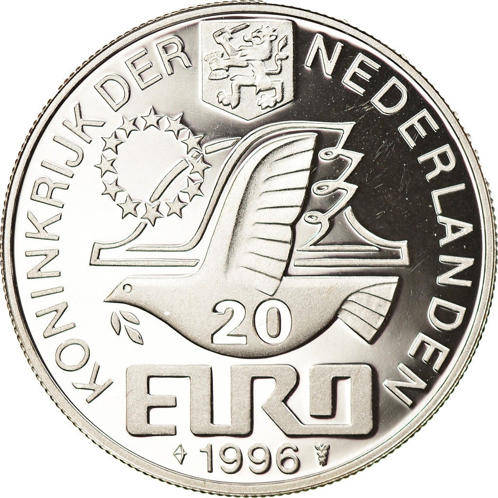 Coin, Netherlands, Beatrix, 20 Euro, 1996, Utrecht, MS(65-70), Silver, KM:128.2