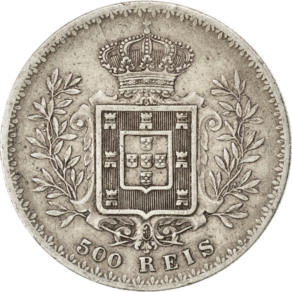 PORTUGAL, 500 Reis, 1891, KM #535, VF(30-35), Silver, 30, 12.39