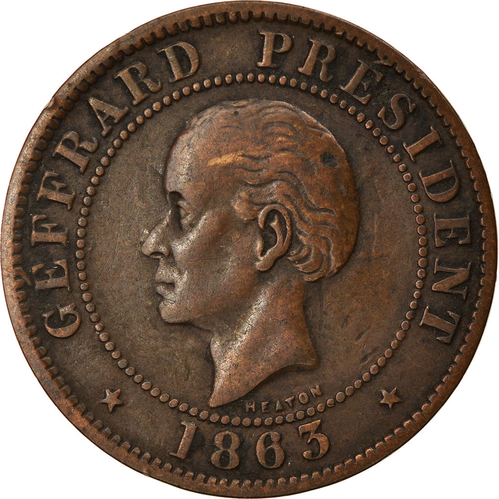 Coin, Haiti, 10 Centimes, 1863, EF(40-45), Bronze, KM:40