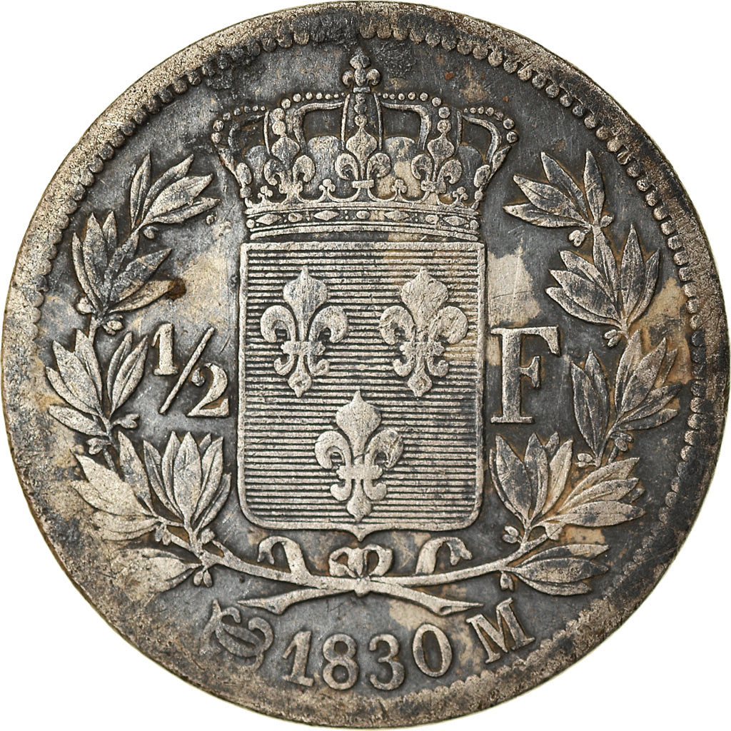 Moneda, Francia, Charles X, 1/2 Franc, 1830, Toulouse, Rare, BC+, Plata