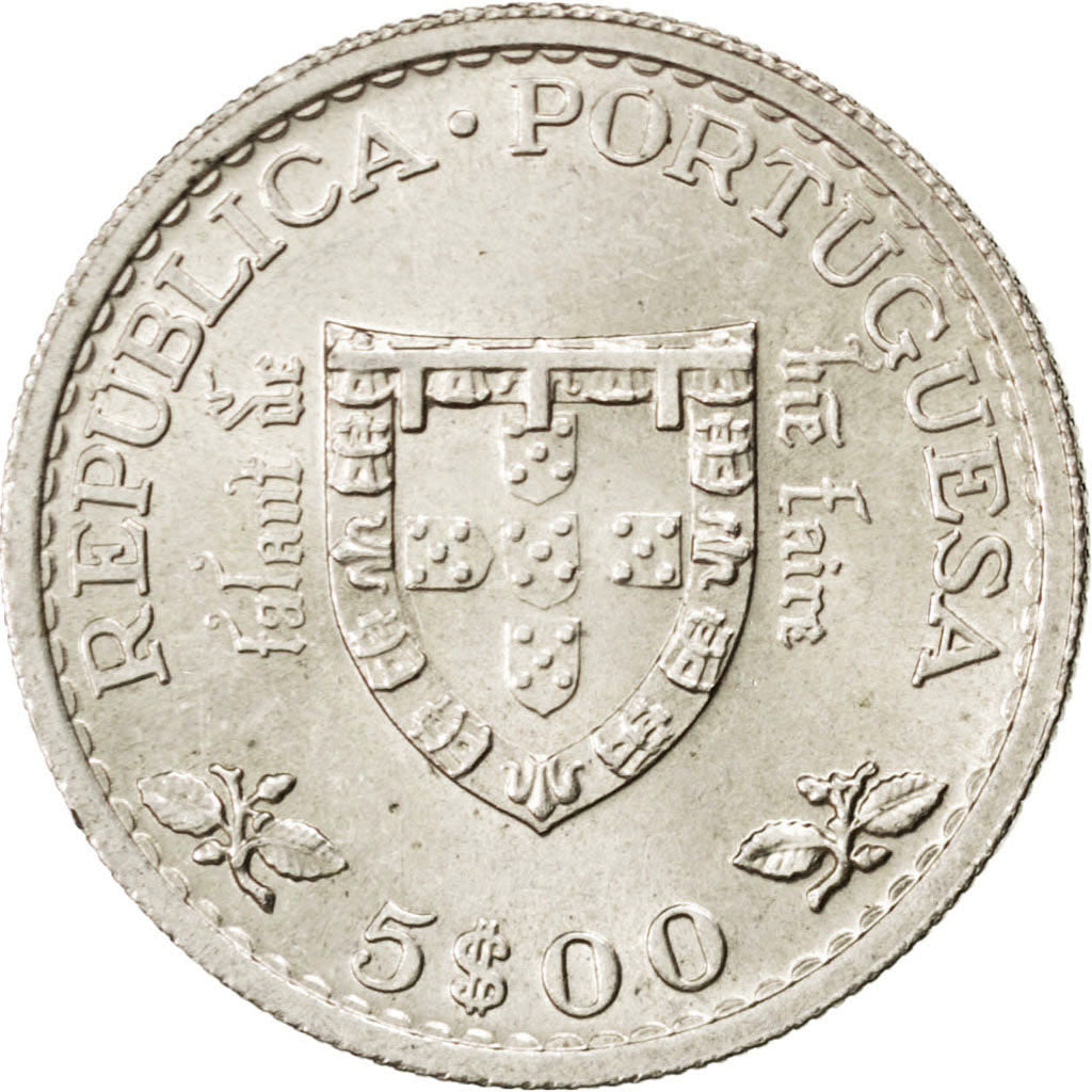 PORTUGAL, 5 Escudos, 1960, Lisbon, KM #587, MS(63), Silver, 25, 6.97