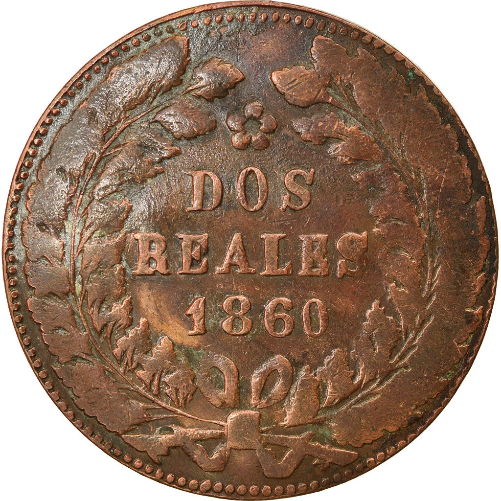 Coin, Argentina, BUENOS AIRES, 2 Reales, 1860, Buenos Aires, VF(30-35), Copper
