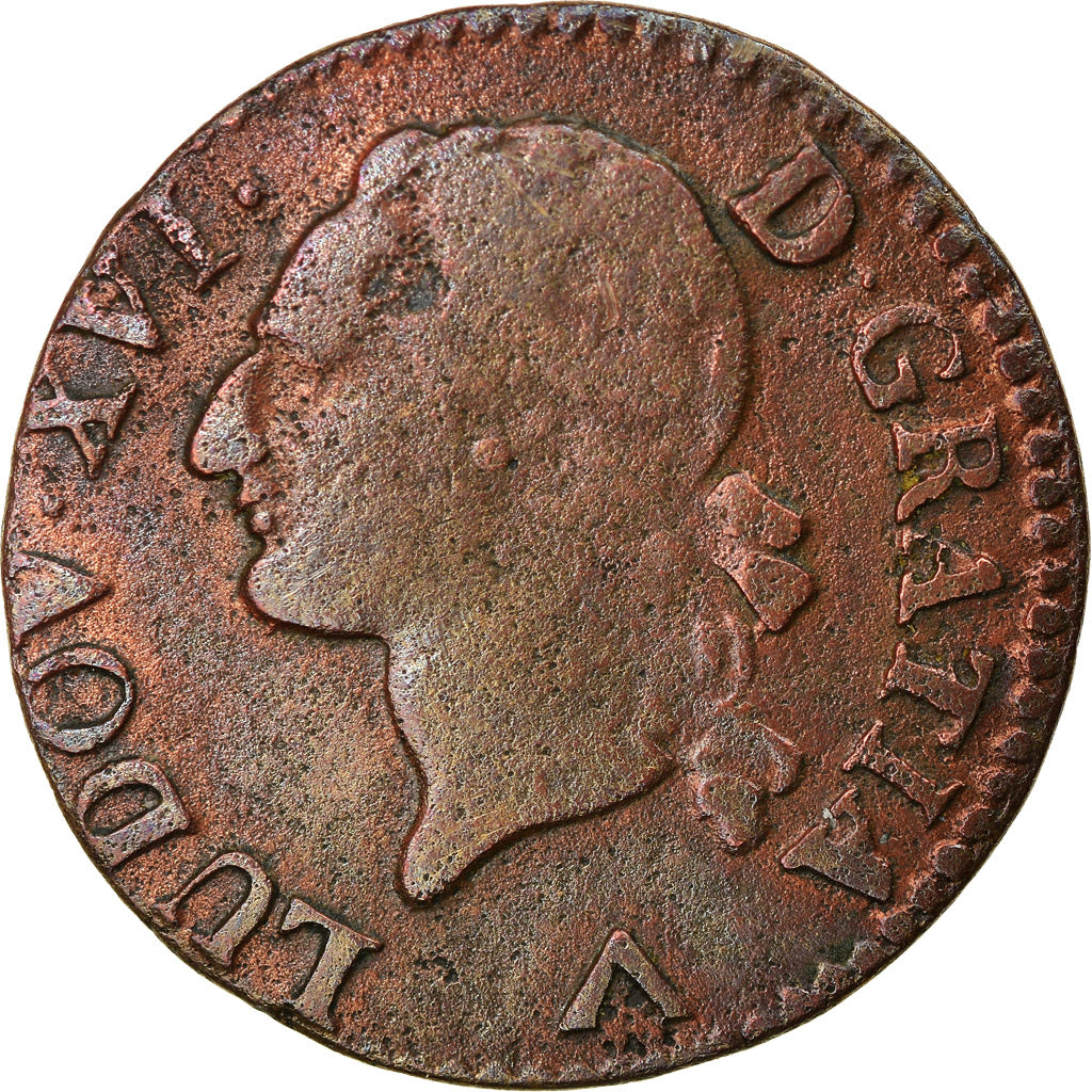 Moneta, Francia, Louis XVI, Liard, Liard, 1783, Lille, BB, Rame, KM:585.14