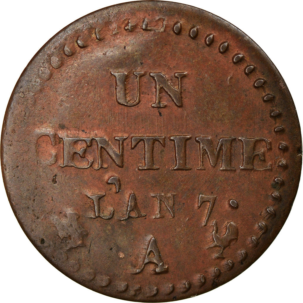 Coin, France, Dupré, Centime, AN 7, Paris, AU(55-58), Bronze, KM:646