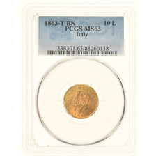 Monnaie, Italie, Vittorio Emanuele II, 10 Lire, 1863, Torino, PCGS, MS63, SPL