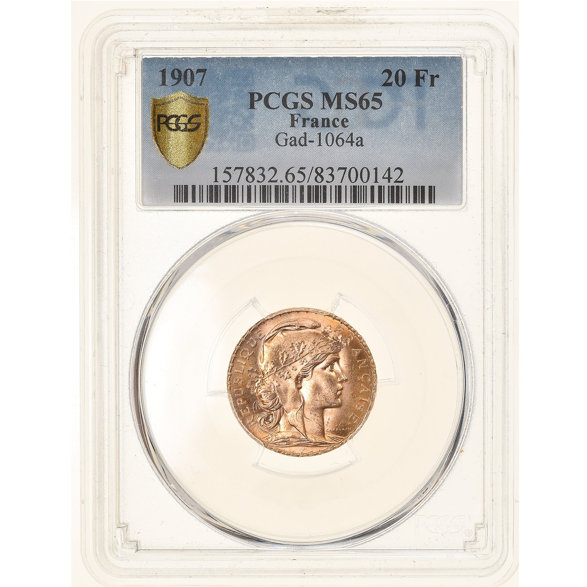 Coin, France, Marianne, 20 Francs, 1907, Paris, PCGS, MS65, MS(65-70), Gold