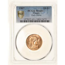 Monnaie, France, Marianne, 20 Francs, 1907, Paris, PCGS, MS65+, FDC, Or