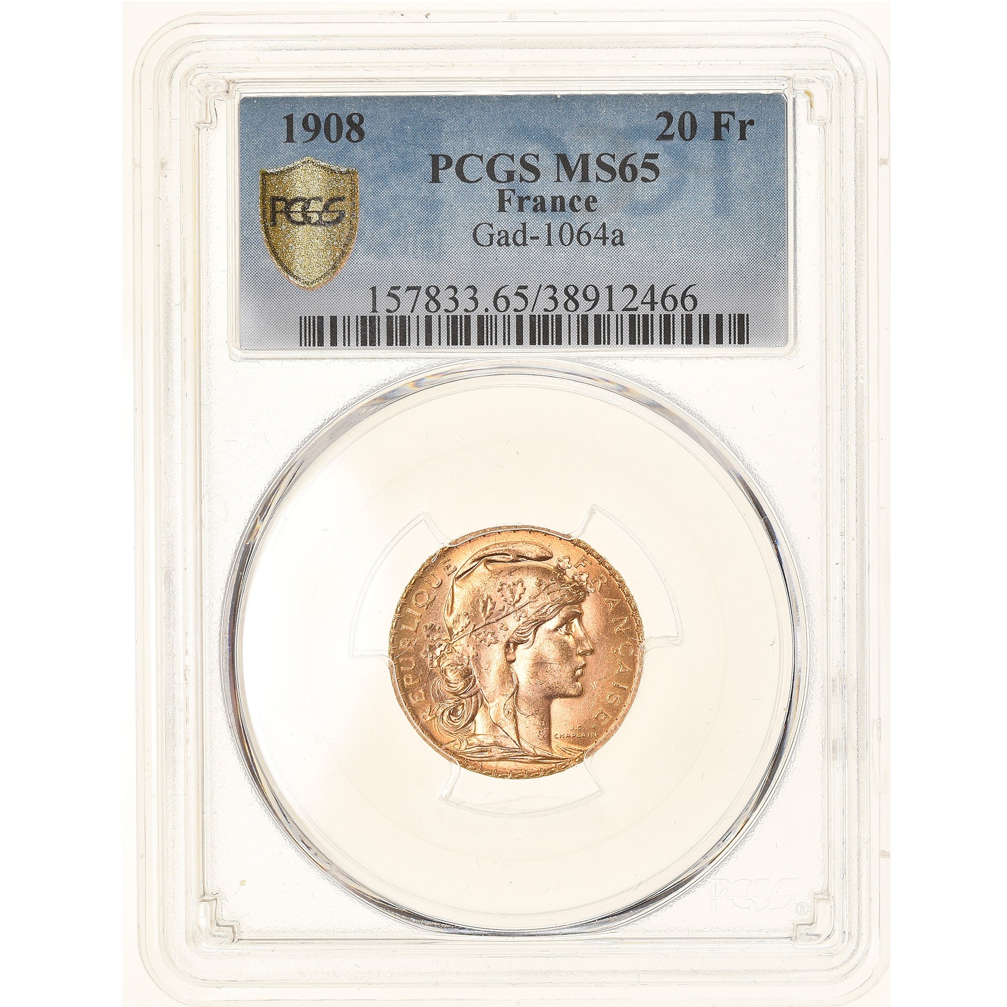 Monnaie, France, Marianne, 20 Francs, 1908, PCGS, MS65, FDC, Or, Gadoury:1064a