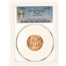 Coin, France, Marianne, 20 Francs, 1908, PCGS, MS66, MS(65-70), Gold, KM:857