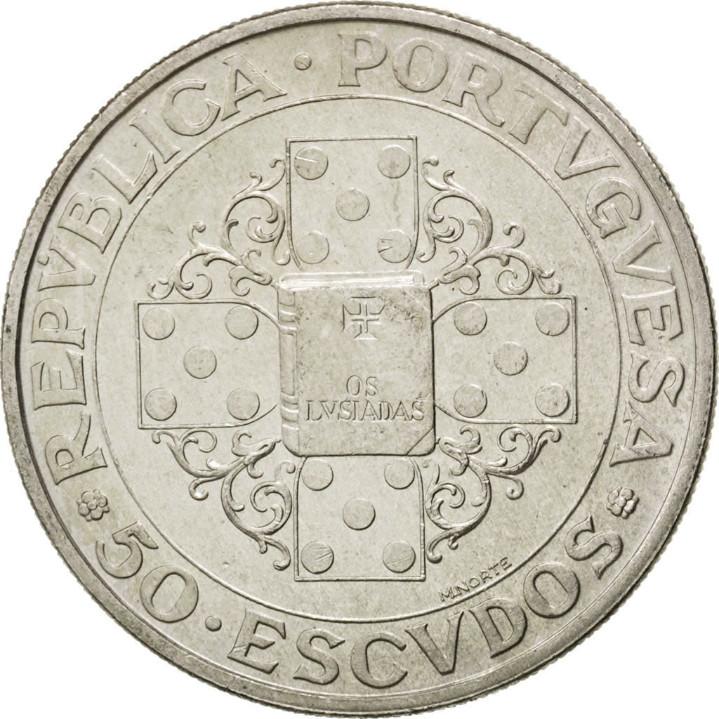 PORTUGAL, 50 Escudos, 1972, KM #602, AU(55-58), Silver, 34.5, 17.73
