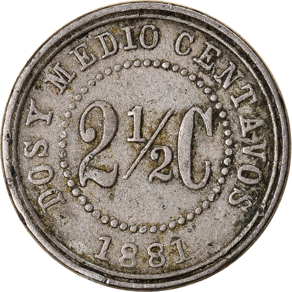 Coin, Colombia, 2-1/2 Centavos, 1881, Scoville Mfg. Co., Waterbury, CT, USA