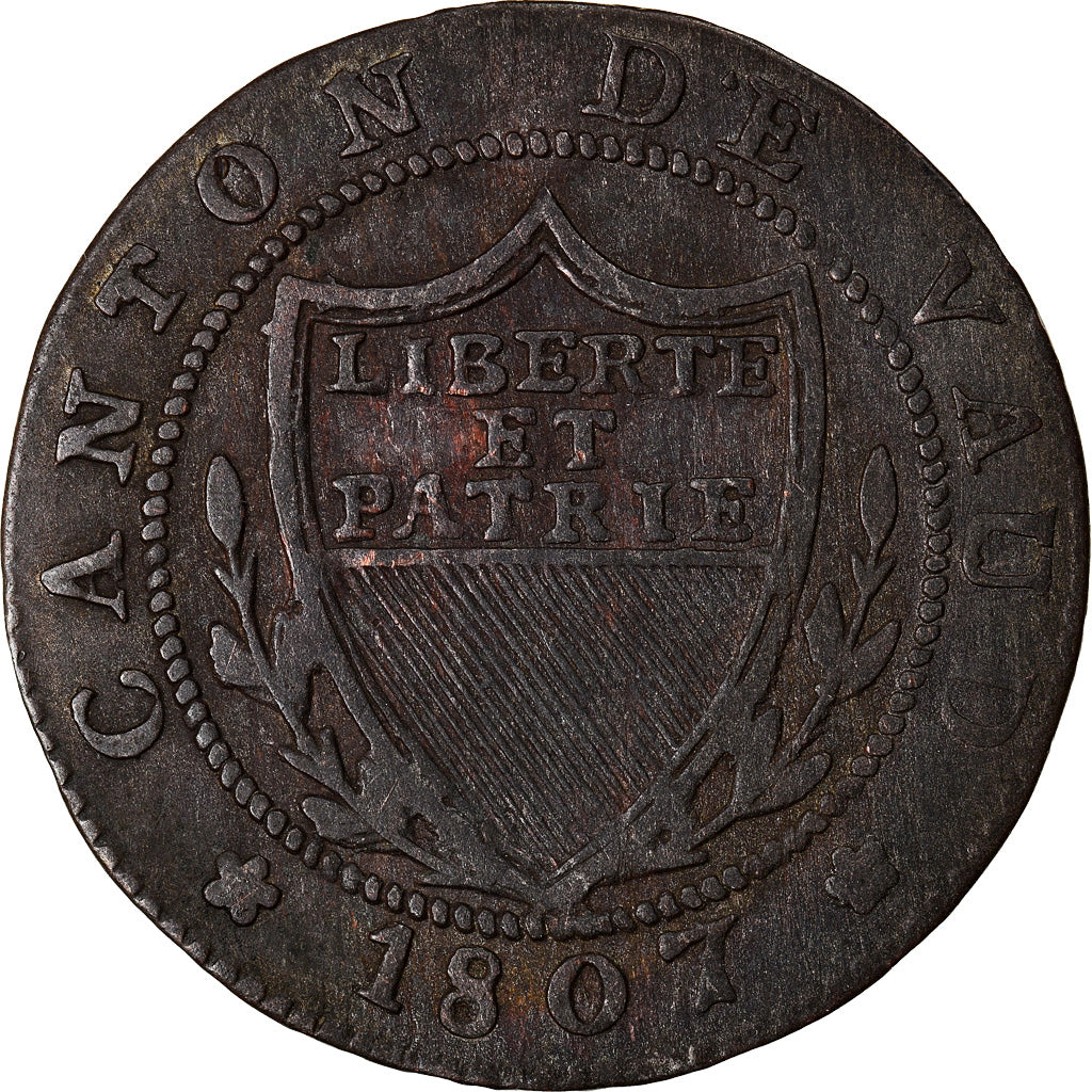 Münze, SWISS CANTONS, VAUD, 1/2 Batzen-5 Rappen, 1807, S+, Billon, KM:6