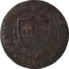 Münze, SWISS CANTONS, VAUD, 1/2 Batzen-5 Rappen, 1807, S+, Billon, KM:6