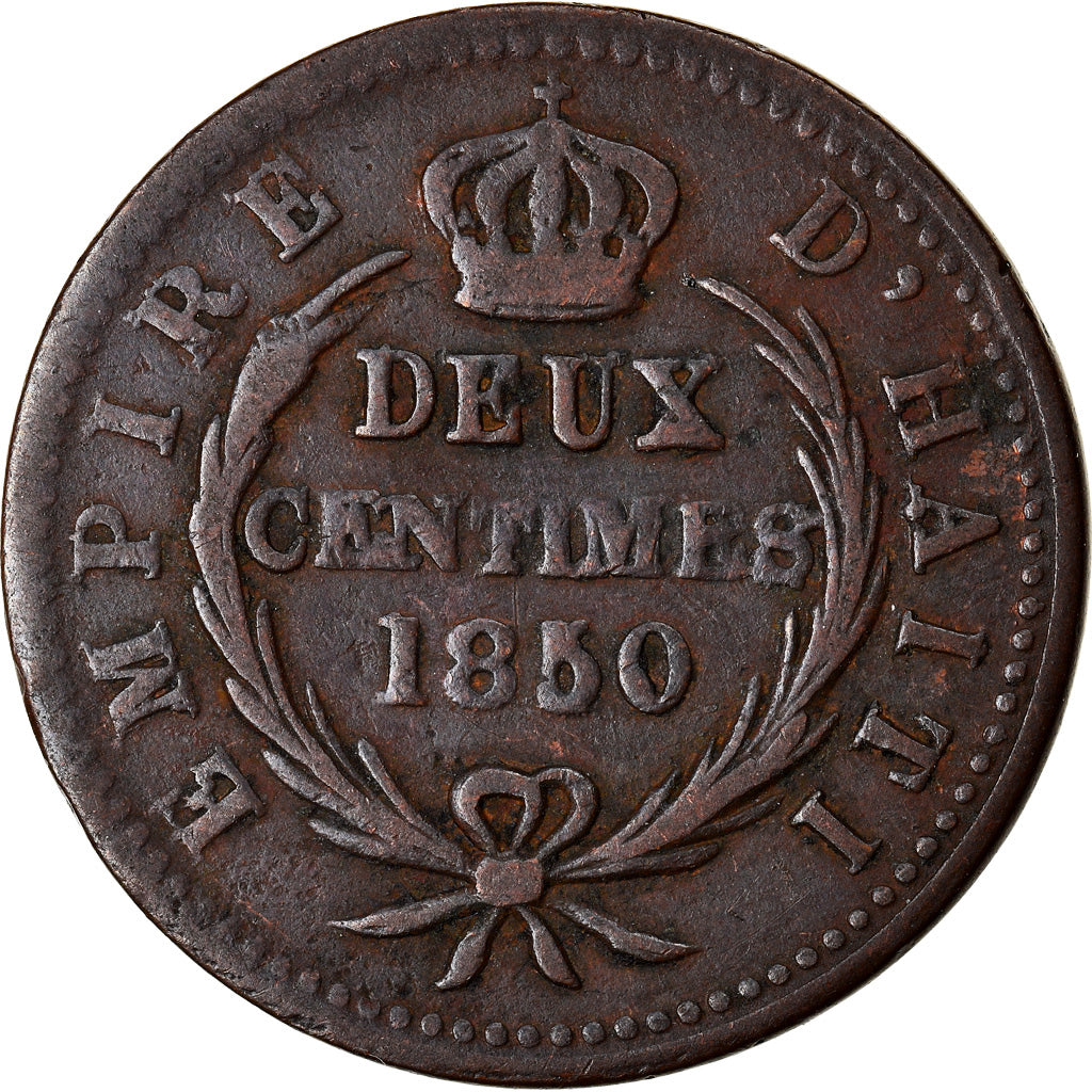 Moneta, Haiti, 2 Centimes, 1850, VF(30-35), Miedź, KM:36