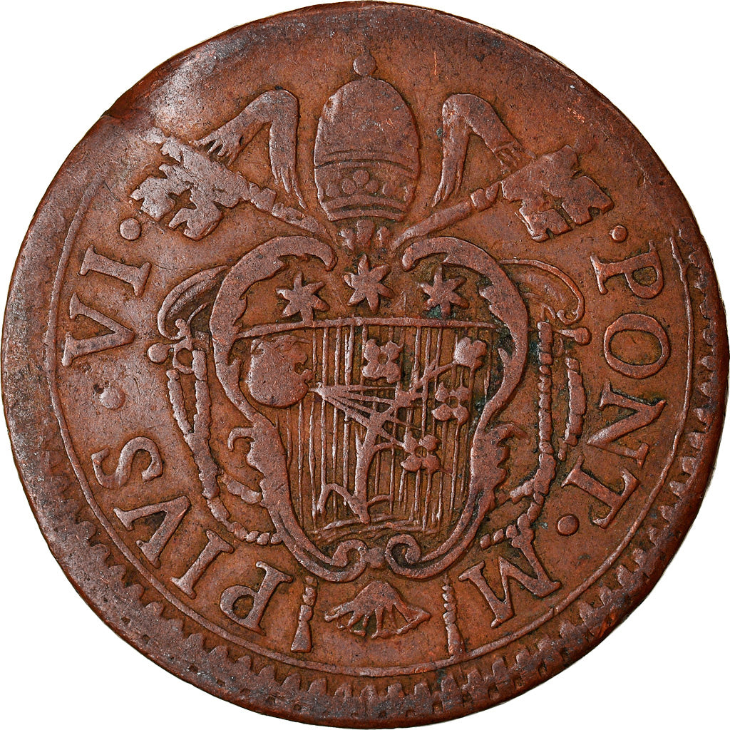 Monnaie, États italiens, PAPAL STATES-BOLOGNA, Pius VI (Sestus), Quattrino