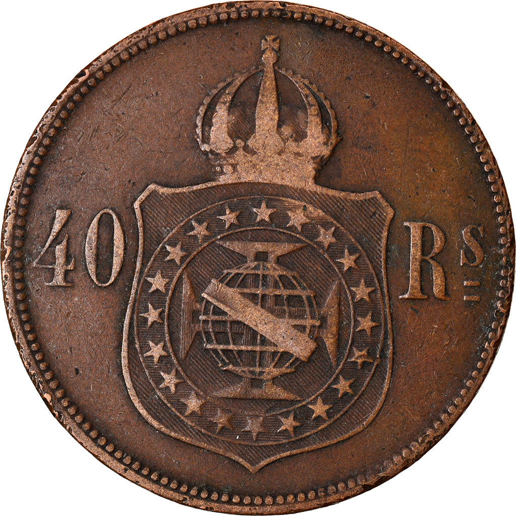 Coin, Brazil, Pedro II, 40 Reis, 1874, VF(30-35), Bronze, KM:479