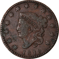 Coin, United States, Coronet Cent, Cent, 1819, U.S. Mint, Philadelphia