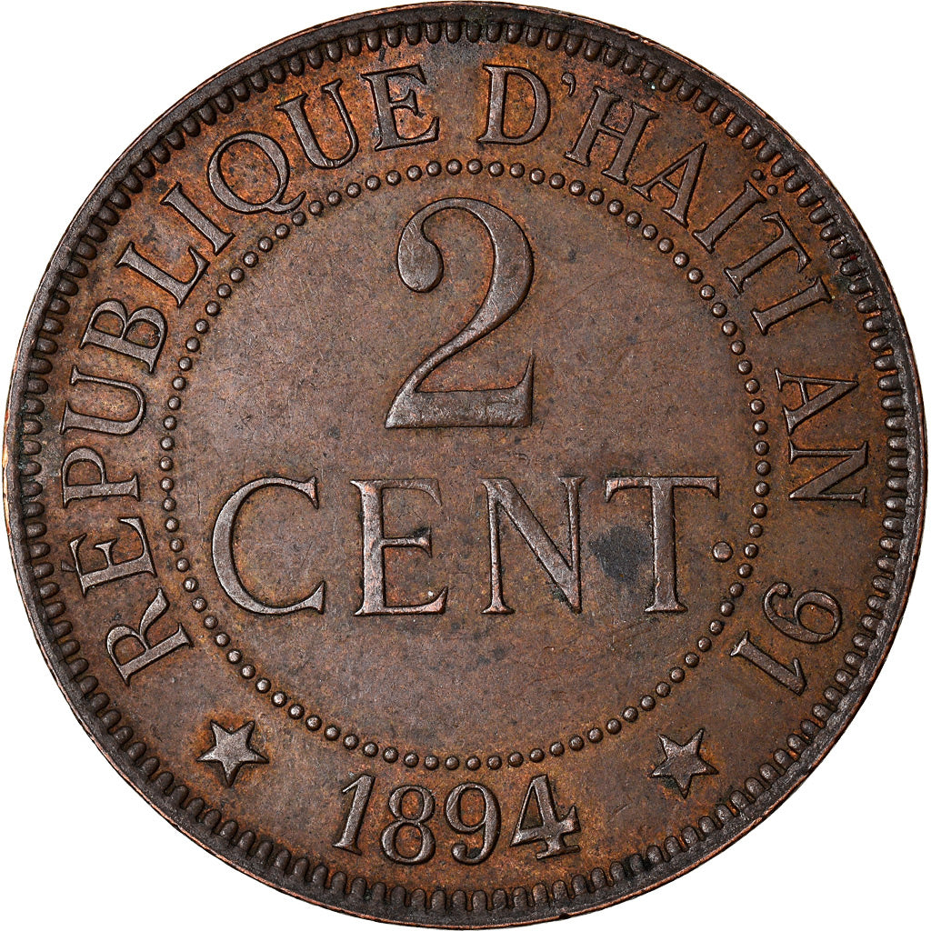 Coin, Haiti, 2 Centimes, 1894, Paris, EF(40-45), Bronze, KM:49