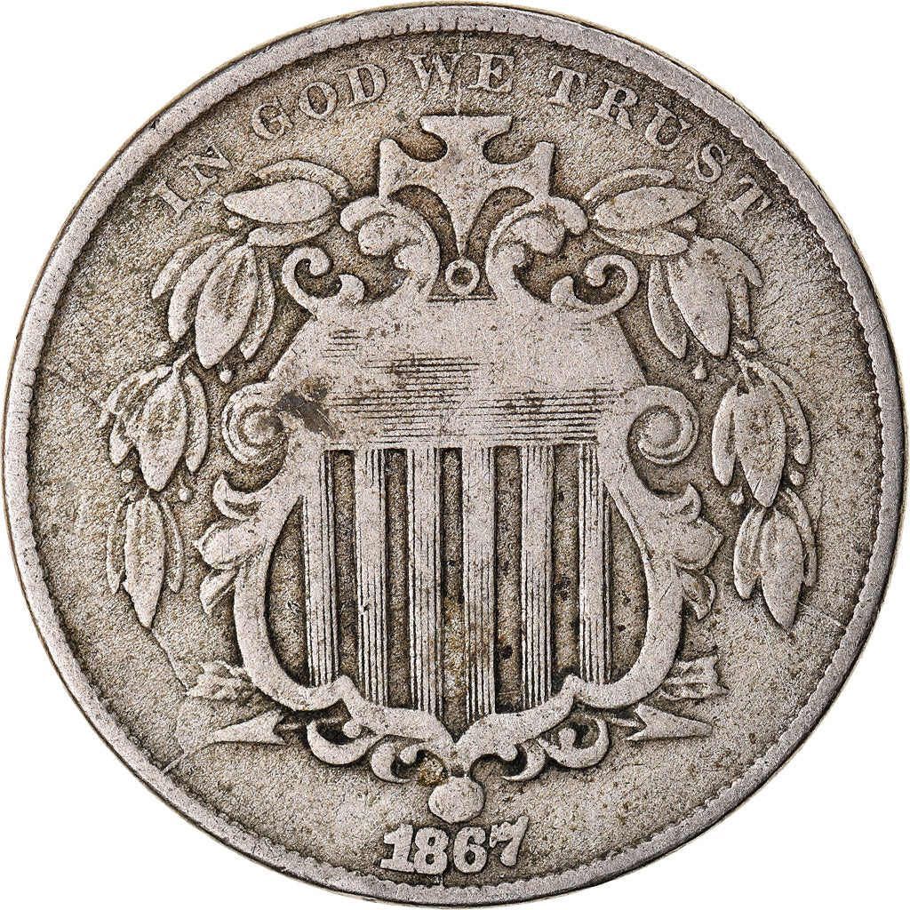 Monnaie, États-Unis, Shield Nickel, 5 Cents, 1867, U.S. Mint, Philadelphie