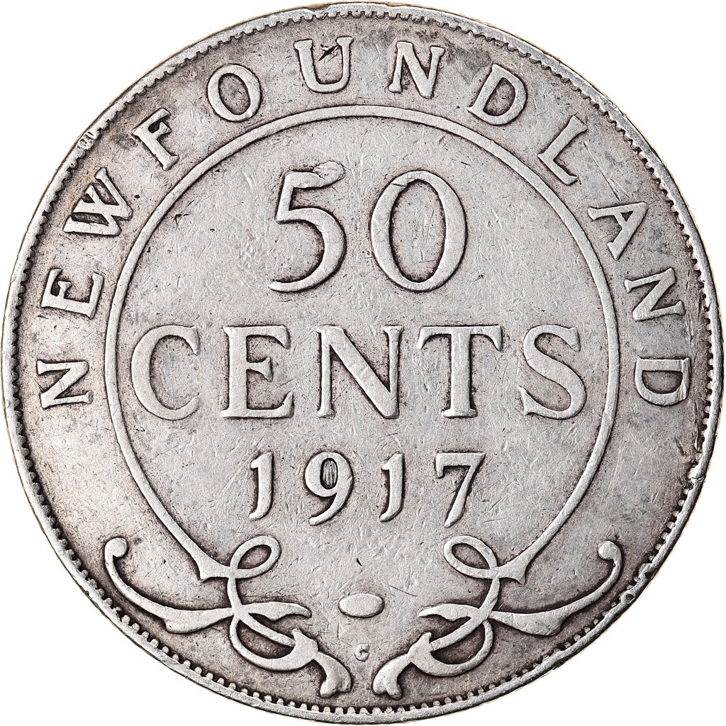 Coin, NEWFOUNDLAND, 50 Cents, 1917, Royal Canadian Mint, Ottawa, VF(20-25)