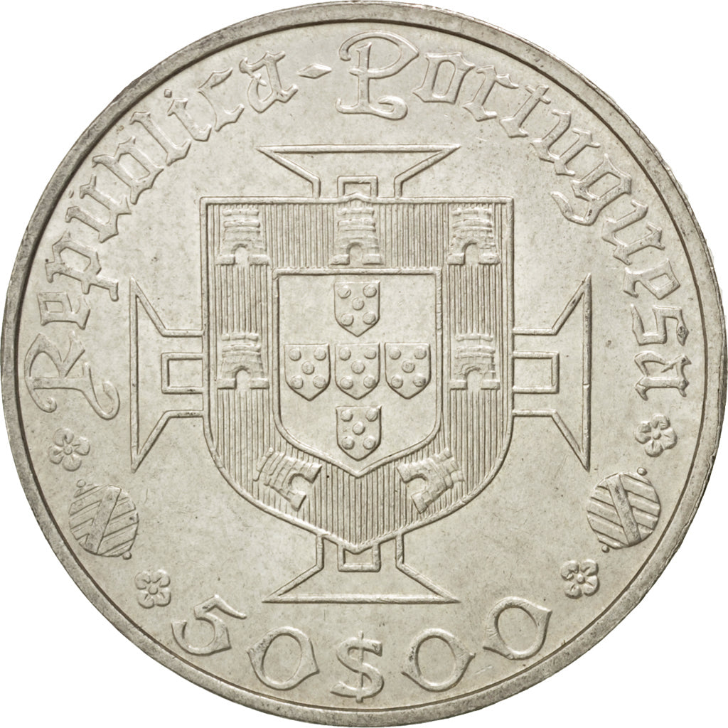 PORTUGAL, 50 Escudos, 1969, KM #598, AU(55-58), Silver, 18.04