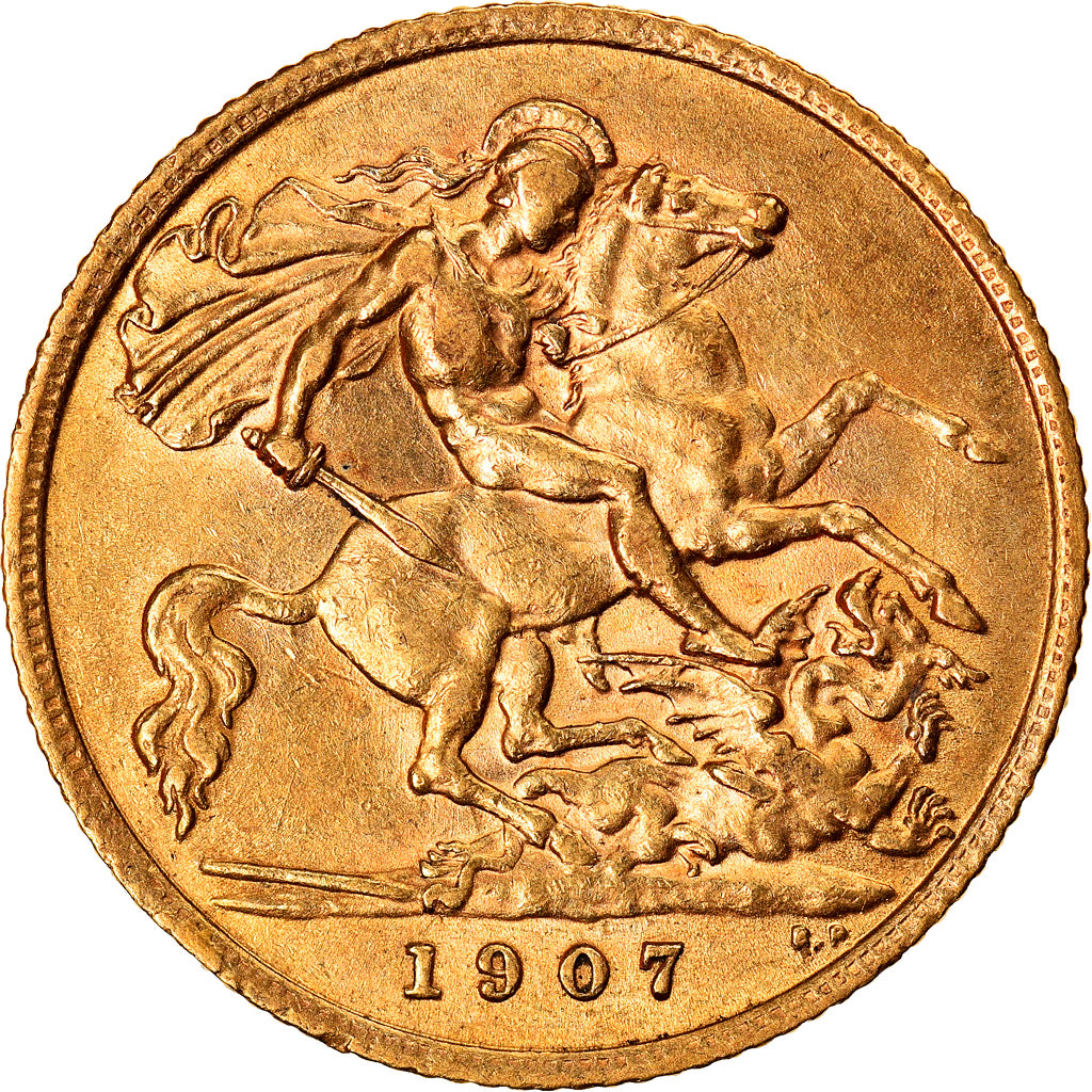 Coin, Great Britain, Edward VII, 1/2 Sovereign, 1907, EF(40-45), Gold, KM:804