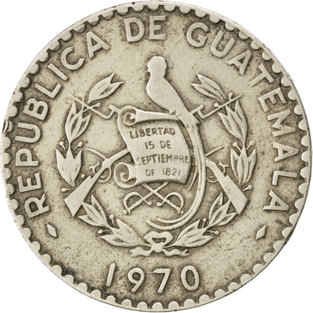 GUATEMALA, 25 Centavos, 1970, KM #269, VF(30-35), Copper-Nickel, 27, 8.11