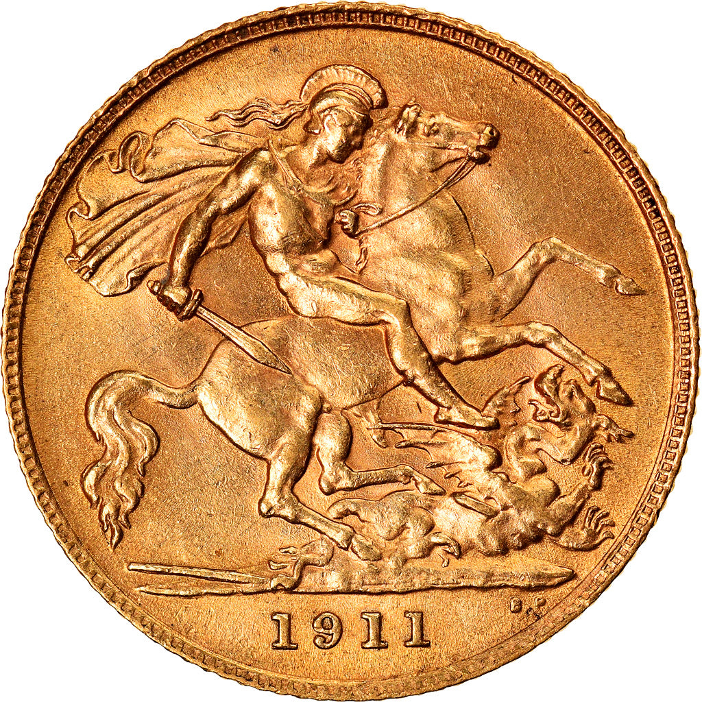Coin, Great Britain, George V, 1/2 Sovereign, 1911, AU(55-58), Gold, KM:819