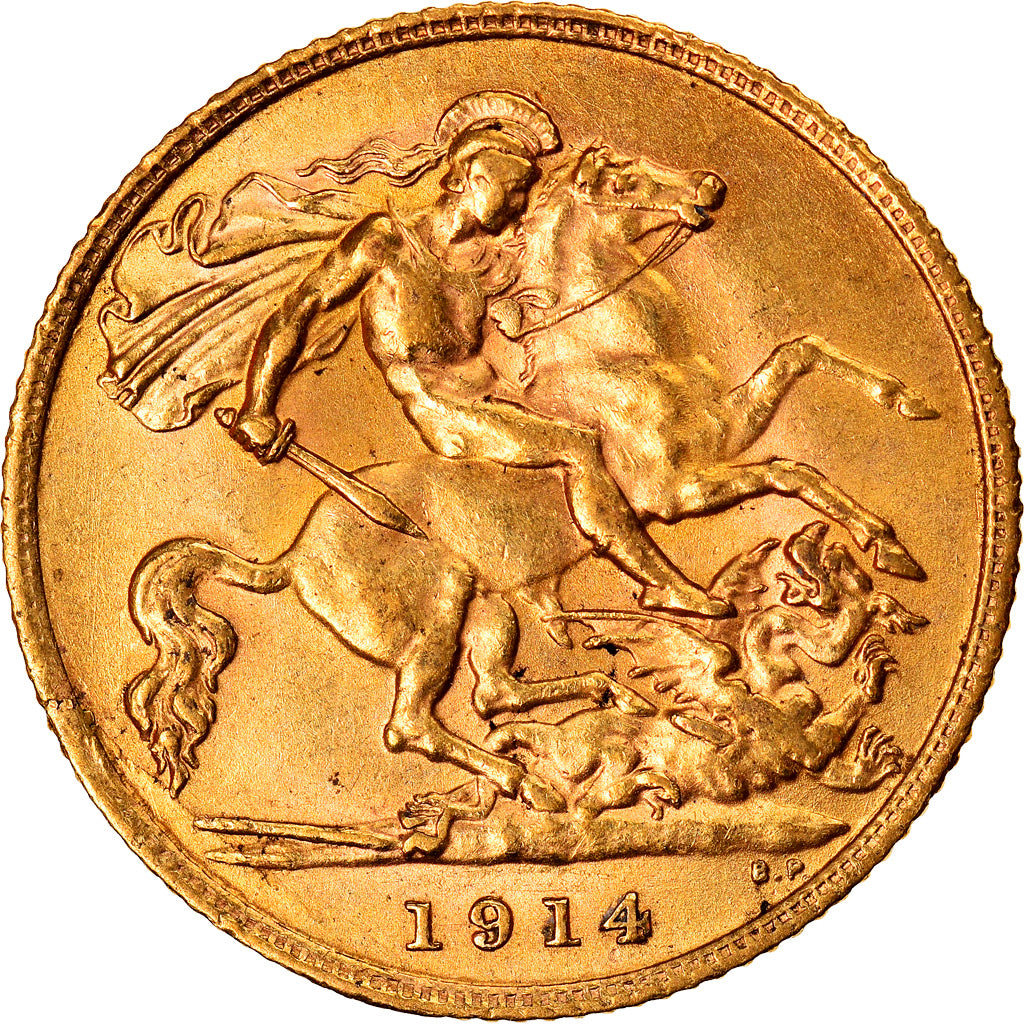Coin, Great Britain, George V, 1/2 Sovereign, 1914, London, AU(55-58), Gold