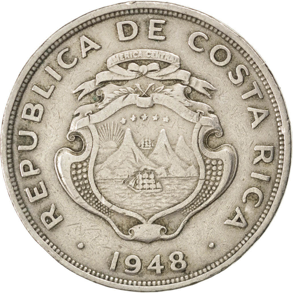 COSTA RICA, 2 Colones, 1948, KM #183, EF(40-45), Copper-Nickel, 32, 13.88
