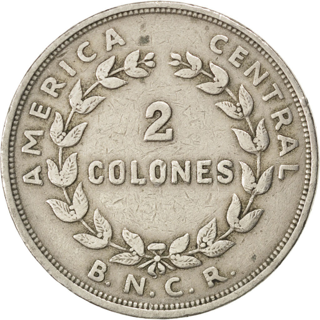 COSTA RICA, 2 Colones, 1948, KM #183, EF(40-45), Copper-Nickel, 32, 13.88