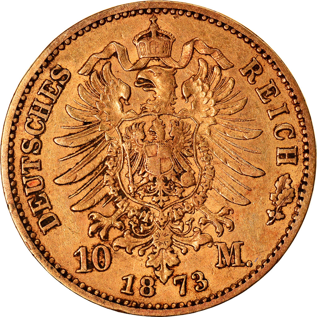 Munten, Duitse staten, PRUSSIA, Wilhelm I, 10 Mark, 1873, Cleves, ZF, Goud