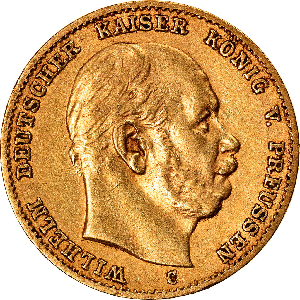 Coin, German States, PRUSSIA, Wilhelm I, 10 Mark, 1875, Cleves, EF(40-45), Gold