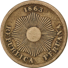 PERU, Centavo, 1863, KM #187.1, EF(40-45), Copper-Nickel, 4.46