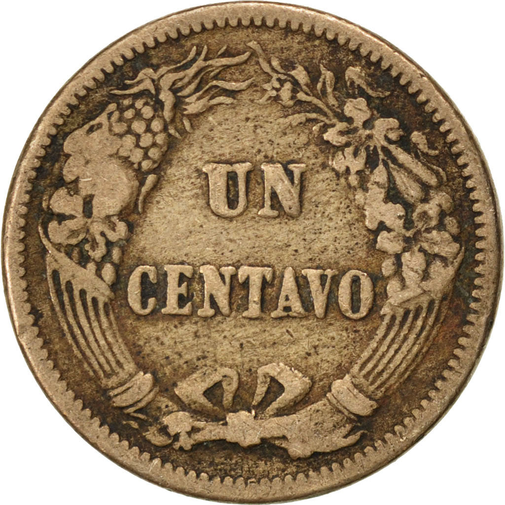 PERU, Centavo, 1863, KM #187.1, EF(40-45), Copper-Nickel, 4.46